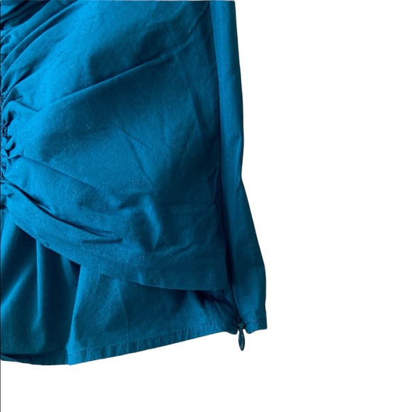 MODA INTERNATIONAL BLUE/GREEN CORSET LIKE, SHORT SLEEVES TOP, V-Neck SIZE 2 - Picture 5 of 7